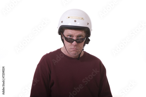 Old Guy in Motorcycle Helmet and Sunglasses © dbvirago