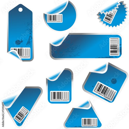 blue vector tag and sticker set with bar codes