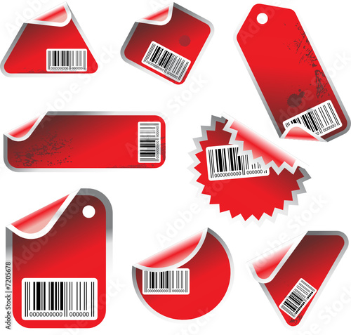 red vector tag and sticker set with bar codes