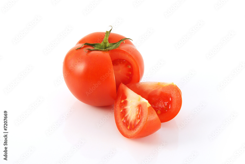 cut tomato with two slices isolated on white cut tomato with two slices isolated on white