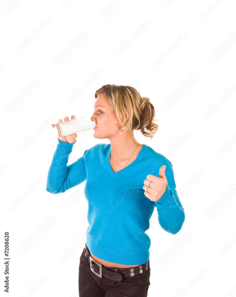 young beautiful girl drinking milk (isolated on white) young beautiful girl drinking milk (isolated on white)