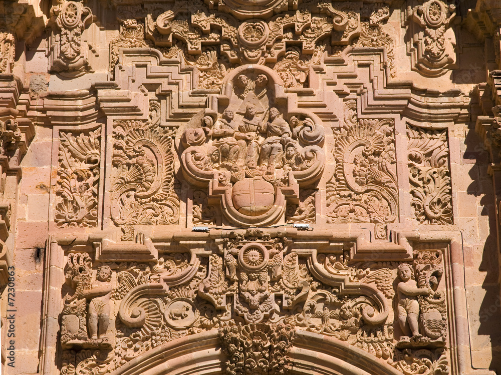 Ornate Carving Above Door Valencia Church Guanajuato Mexico