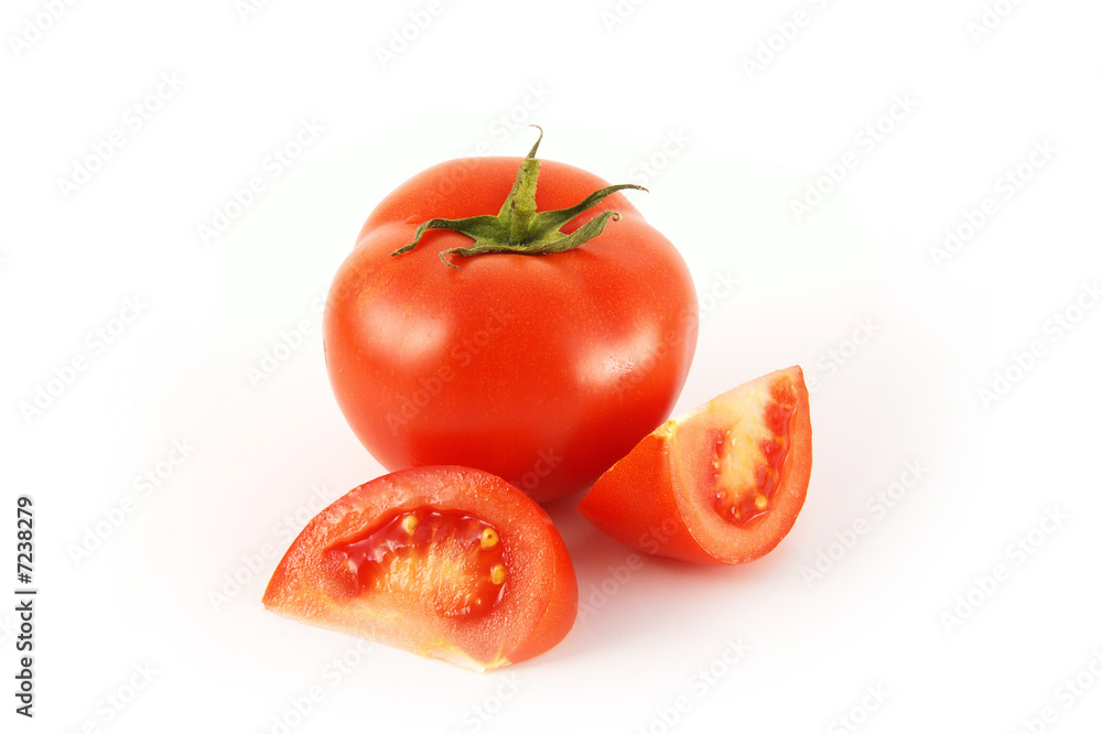 fresh tomato with two tomato slices fresh tomato with two tomato slices