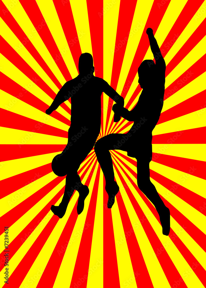 Footballers on Red and Yellow Background  