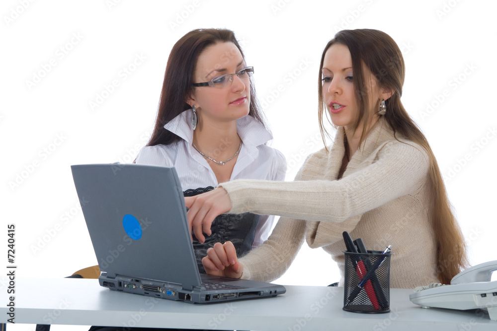 Two business woman work with laptop Two business woman work with laptop