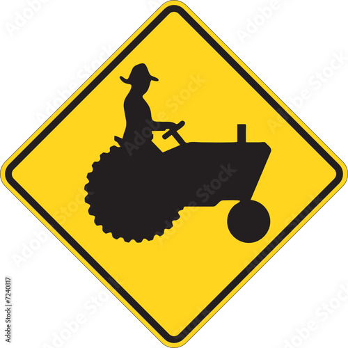 Tractor warning sign on white