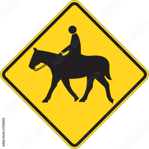 Horse warning sign on white