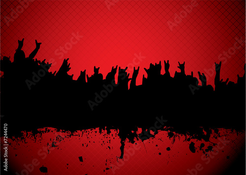 red and black silhouette of a rock concert crowd