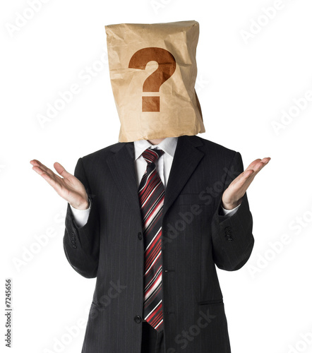 businessman wearing  paper bag