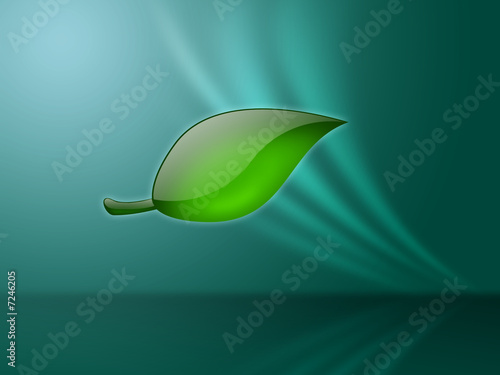 Green Crystal leaf on Cyan Background