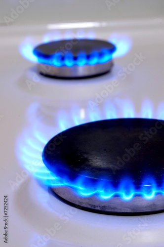 Flames of gas stove. Soft focus