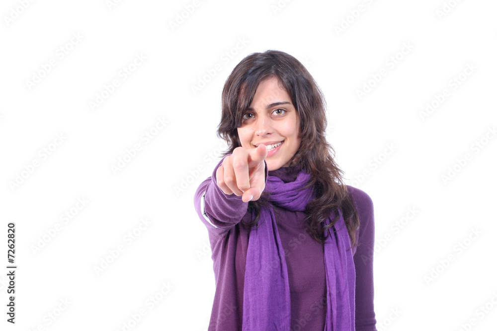 Young beautiful girl, gestures with finger Young beautiful girl, gestures with finger