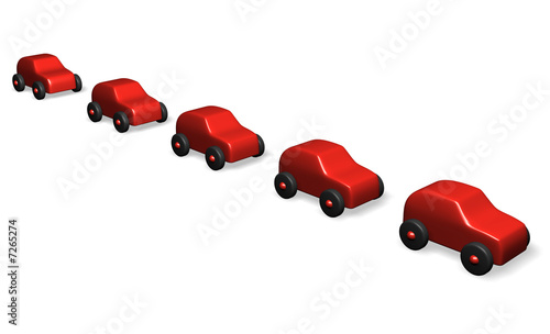 red cars in line