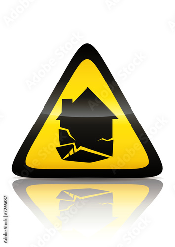 Symbole de danger séisme (reflet métal) 