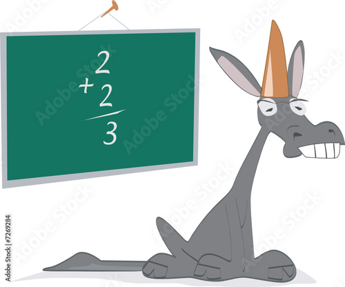 Mal estudiante con bonete de burro. Concepto. Mal alumno. Reprobado. Vector. Dificultad en matemáticas.