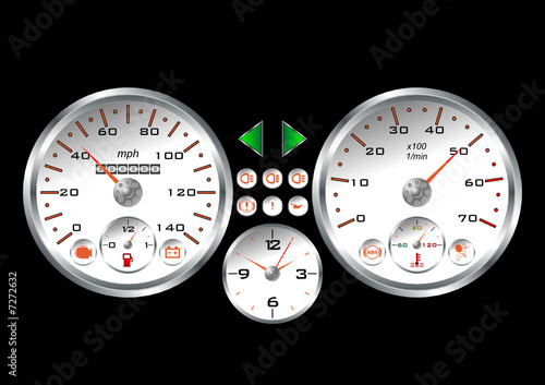 White dashboard of a sport car over black background