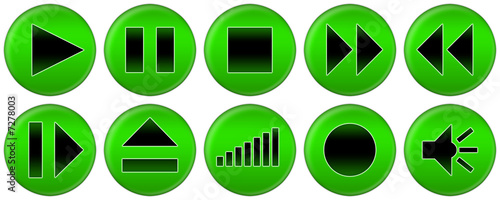 Set of green buttons for music player
