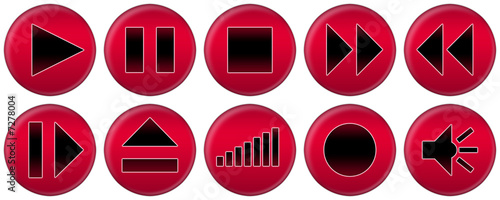 Set of red buttons for music player