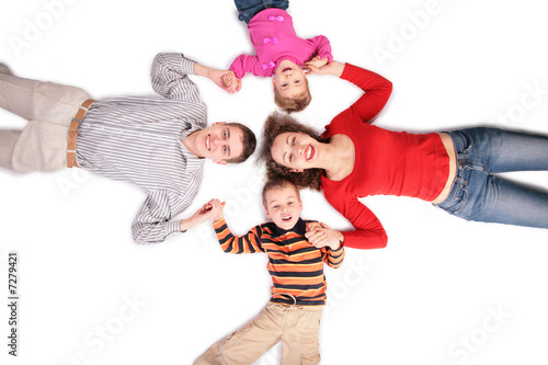 family lying on floor