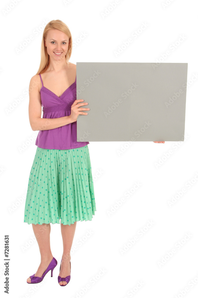 Beautiful young woman holding blank poster Beautiful young woman holding blank poster