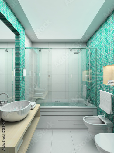 3D render modern interior of bathroom