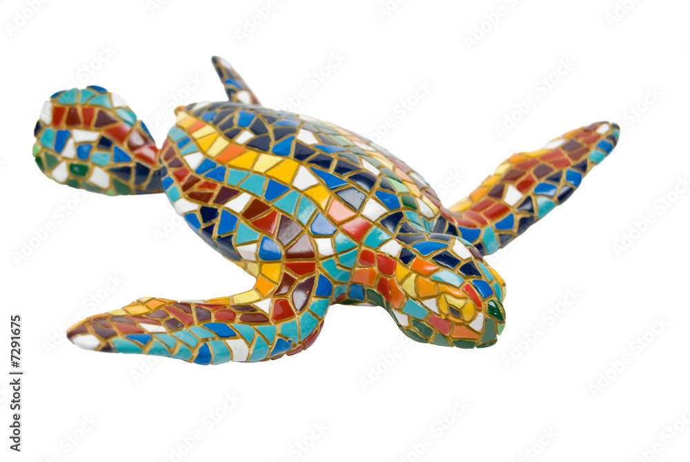 varicoloured ceramic tortoise on a white background varicoloured ceramic tortoise on a white background