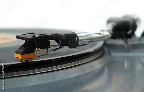 Vinyl record player stylus close up detail image