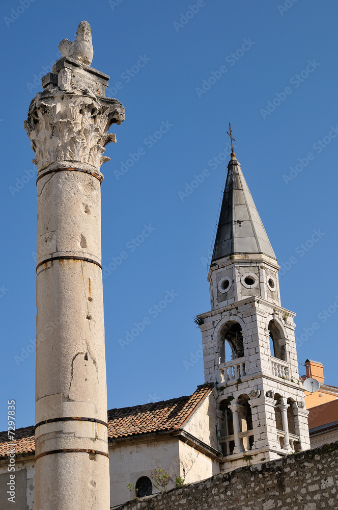 Tower and pillar in Zadar, Croatia