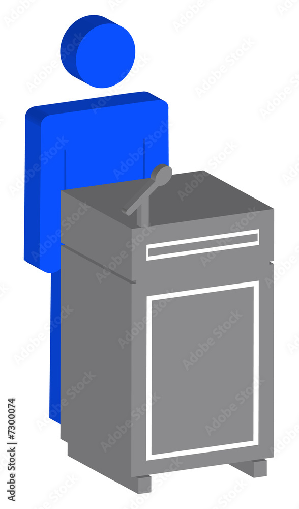 3d stick man or figure standing behind podium 3d stick man or figure standing behind podium