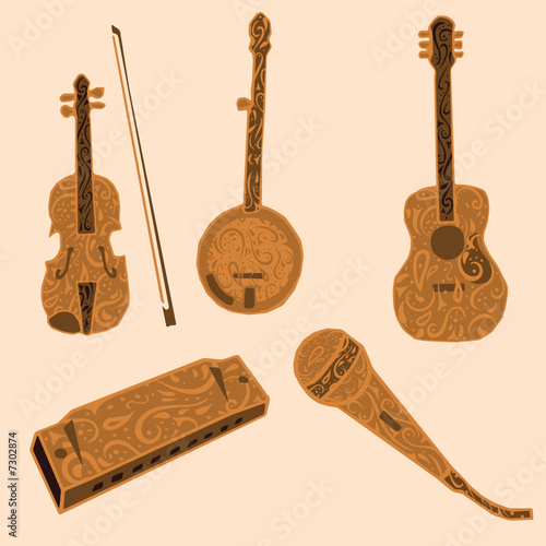 Five country music instruments 