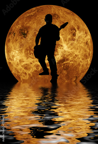 guitarist on moon surface