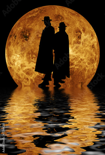detectives on moon background