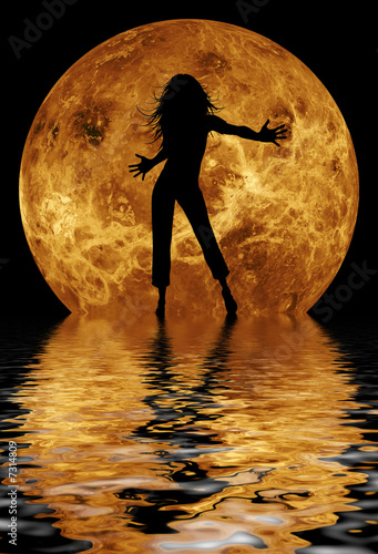 woman dancing in front of moon 