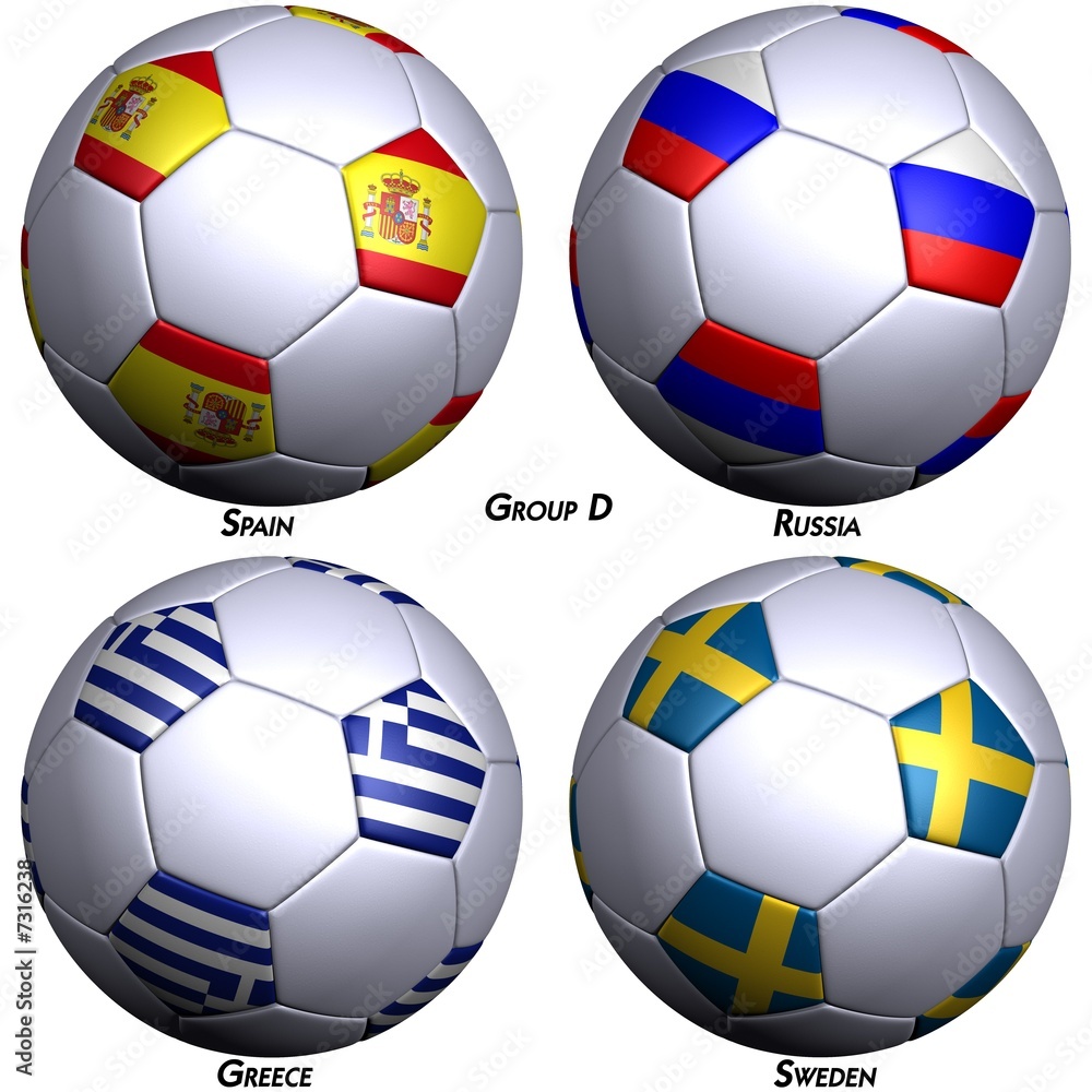 Obraz premium Four soccer-balls with flags