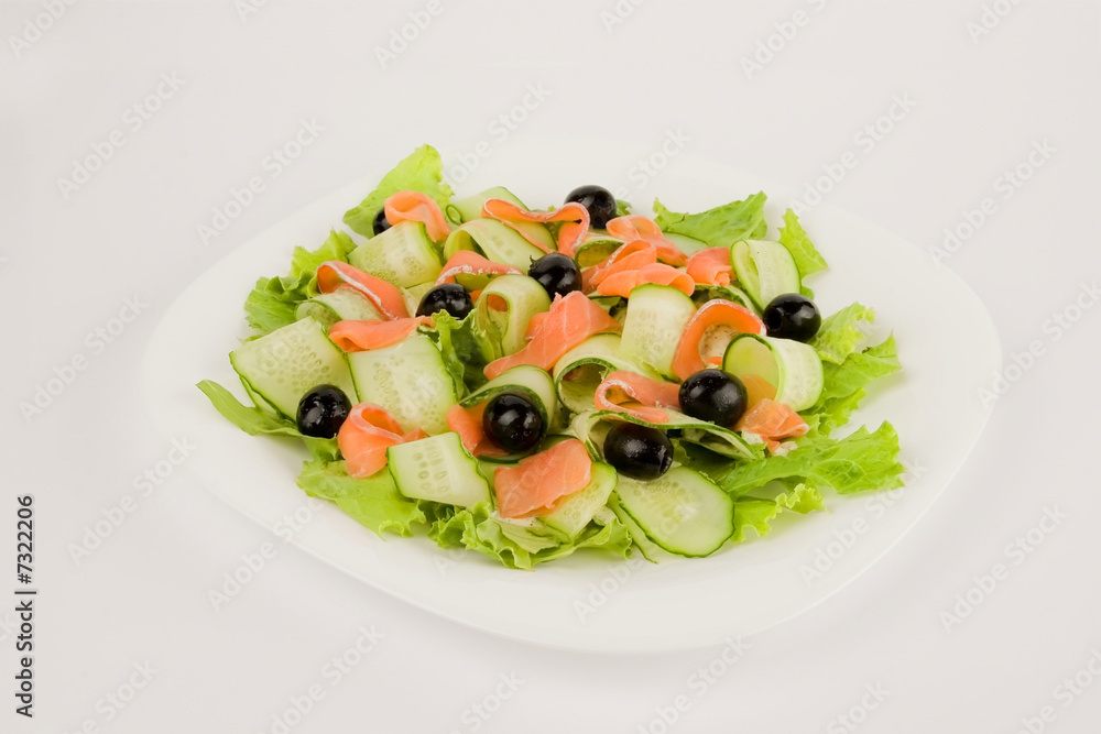 Salad with red fish and cucumbers