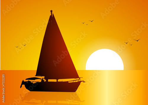 Boat in the sea at sunset
