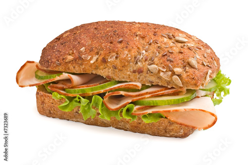 Turkey breast sandwich on rustic multi grain bun