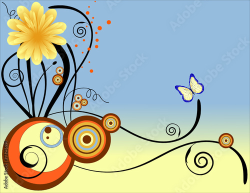 Decorative Floral Background with Butterfly