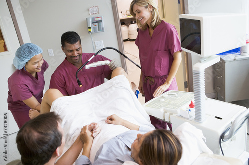 Doctor retrieving eggs from ovary using ultrasound