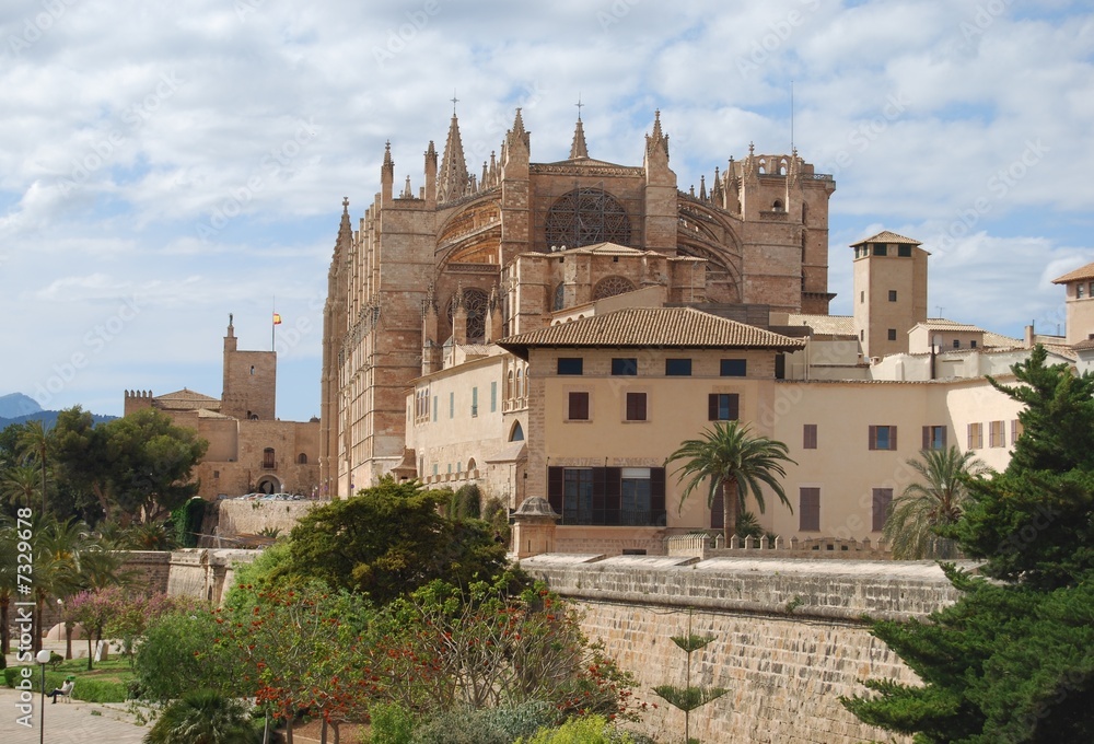 Garden and gothic Cathedral in Palma 