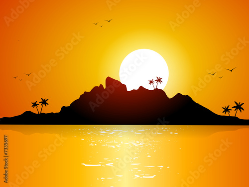 Paradise tropical island at sunset