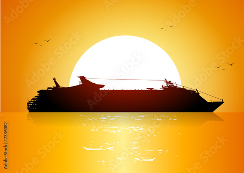 Cruise in the sea at sunset