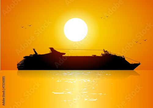 Cruise in the sea at sunset