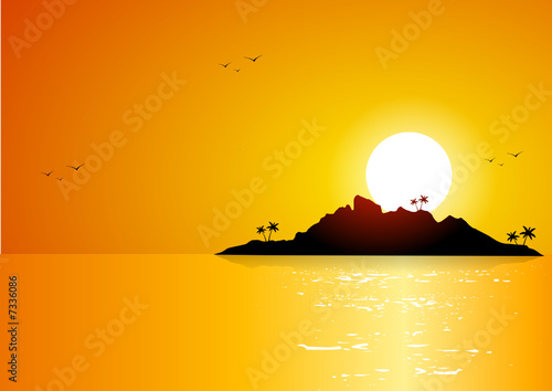 Paradise tropical island at sunset