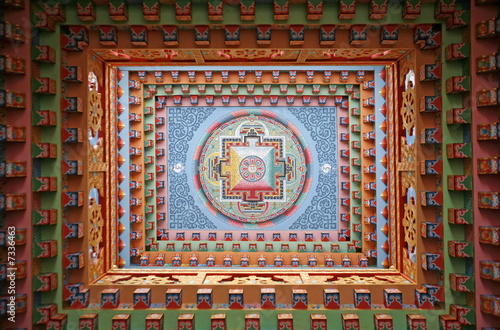 Tibetan mandala painting on monestery ceiling,  Nepal