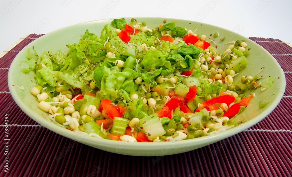 a close-up of fresh green sald with mungo