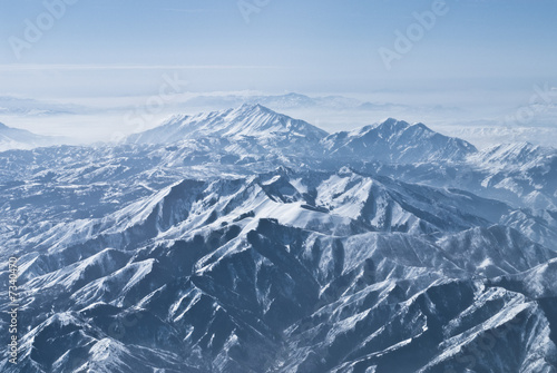 Aerial picture of dramatic mountain ranges in the Rockies