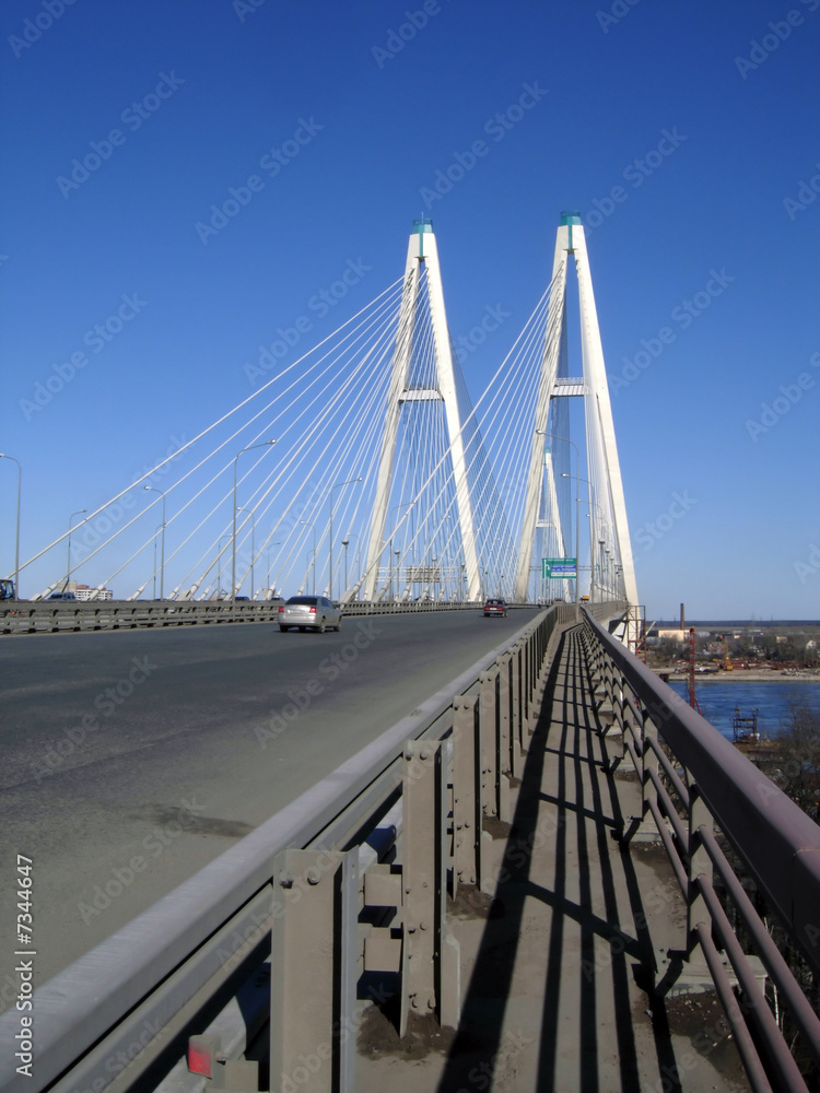 cable-braced bridge and blue sky