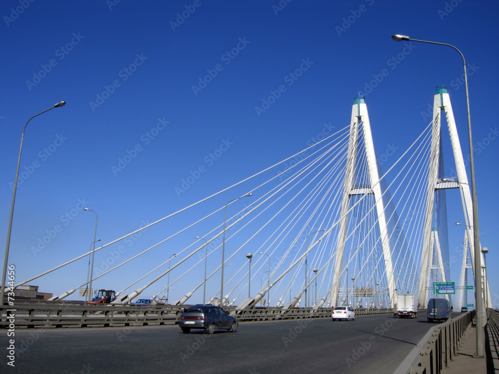  cable-braced bridge and blue sky