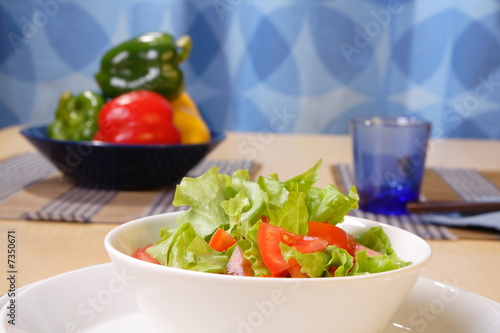 Table with salad bowls